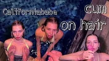 play Sweet blowjob in the public pool. cum on hair of californiababe