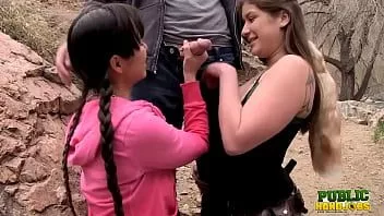 play Public handjobs miatsu kumiko and laura coryander jerk a horny hiker at a state park